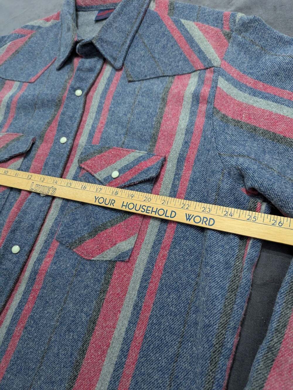 Dakota Five Brothers SNap Western Shirt Mens XL Blue red Striped Made USA 24x29 - Picture 6 of 8